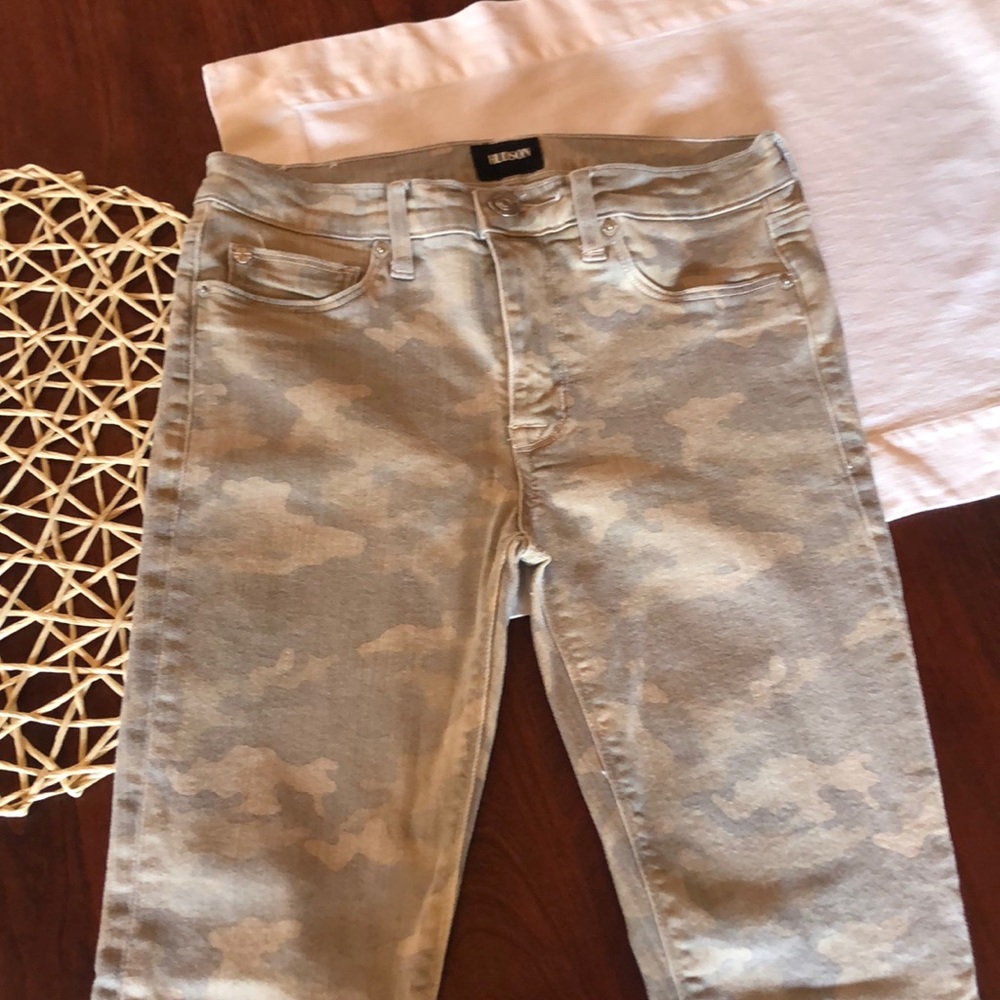 Hudson camo print denim pant.